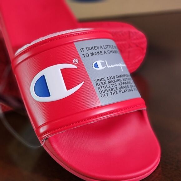 Champion Squishy Classic Sandals Soft Sole C Logo Men's Slides Red Gray New 10 - Picture 2 of 9